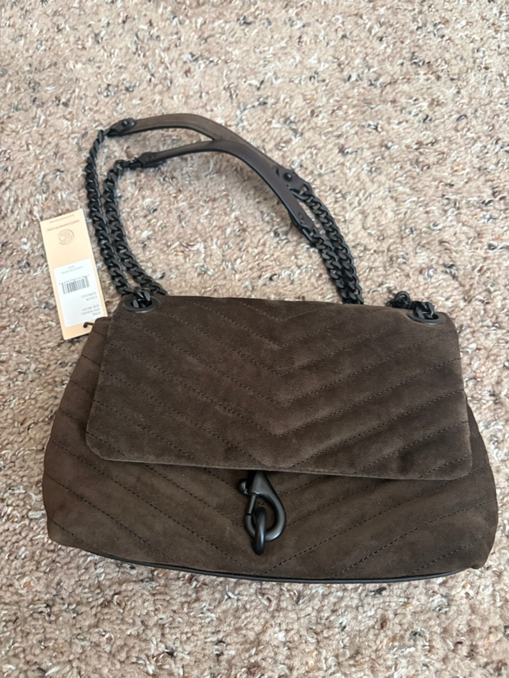 Rebecca Minkoff Quilted Suede Shoulder Bag in Dark Brown
